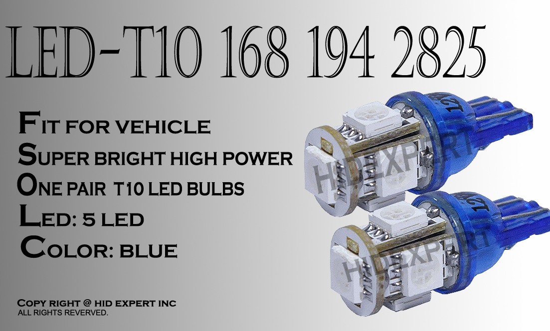 x4 pc T10 168 194 2825 5 LED 5050 Wedge Blue Front Side Marker Light Bulbs P883