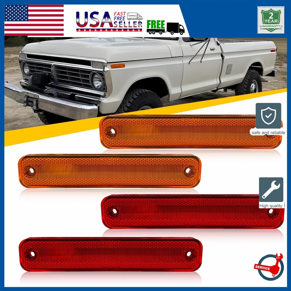 4/8x Side Marker Light Red Amber Housing For 1973-1979 F100 Ford F150 F250 F350