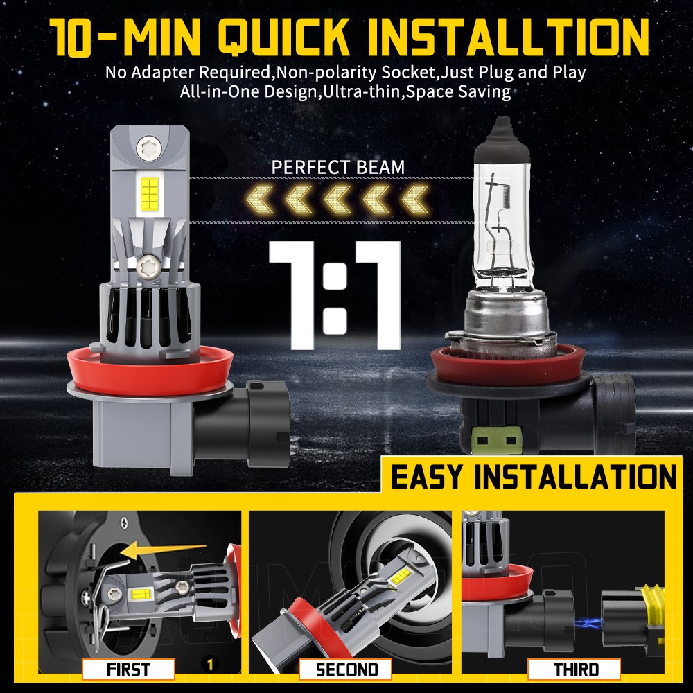 H11 H9 H8 LED Headlights Bulbs Super Bright Low Beam 120W 25000LM 6500K White