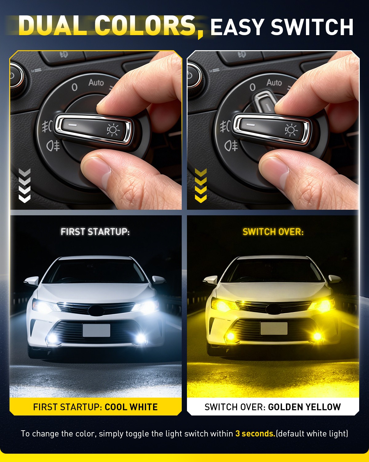 9005 HB3 Switchback Headlight White Yellow Daytime Running Light Bulb Fog Lamp