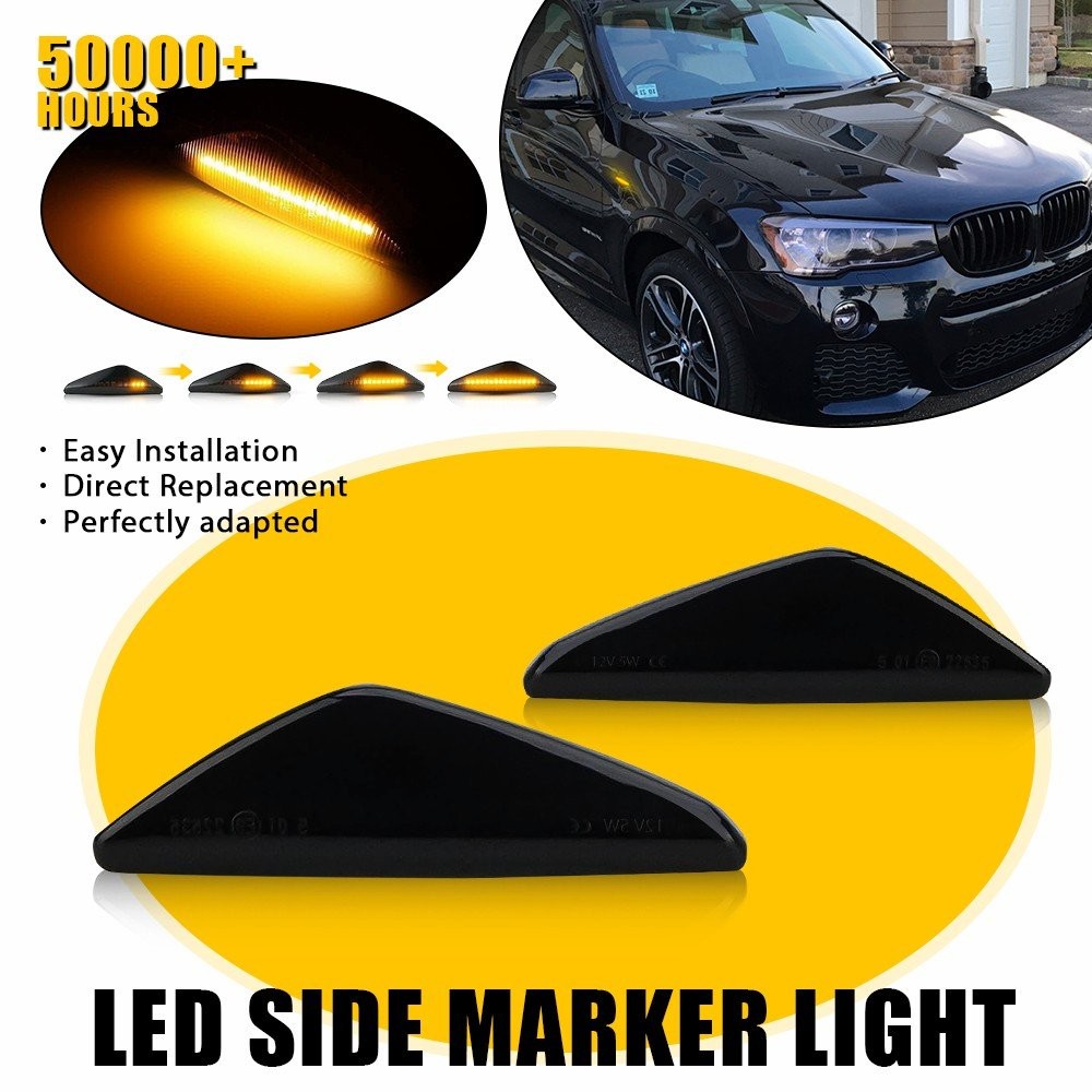 Dynamic Amber LED Side Marker Smoked Light Lens For BMW F25 X3 (06/2009-08/2017)