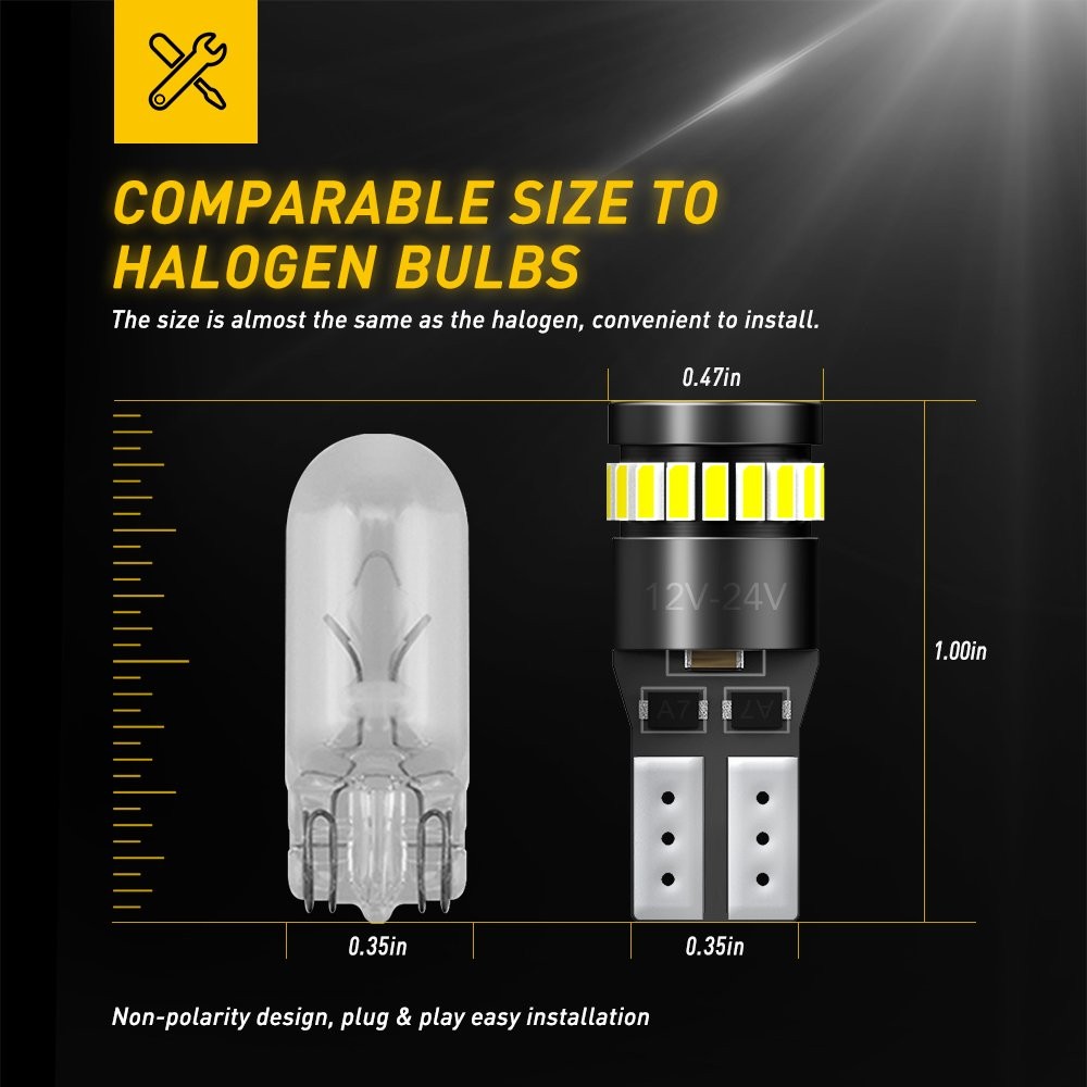 White T10 194 168 W5W 24SMD LED License Plate Inside Light Bulb Kit 6000K 2-20X