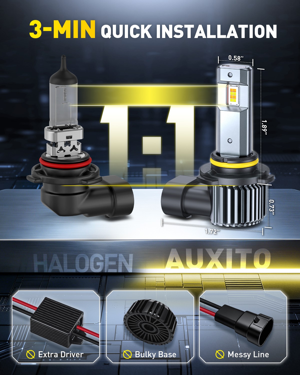 9006 HB4 Headlight Light Bulbs Low Beam 6500K White&3000K Amber Yellow 50000LM