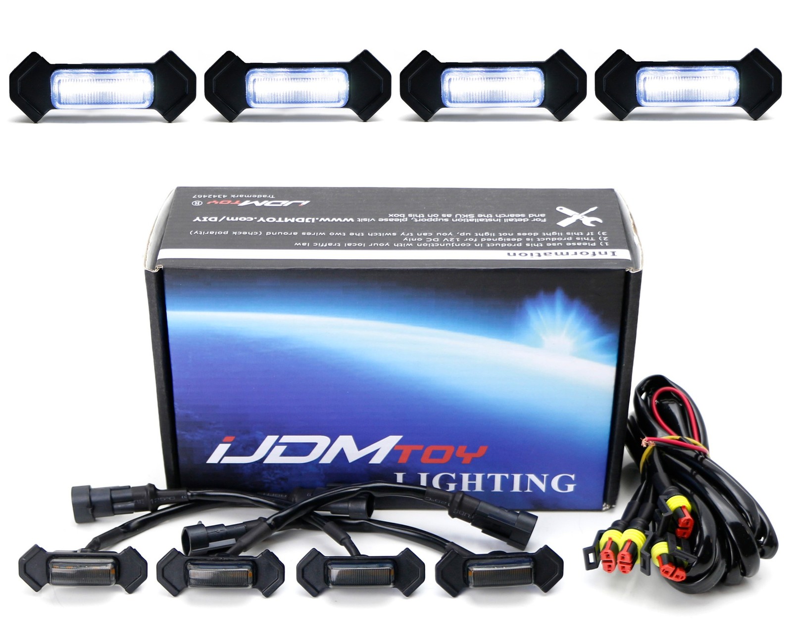 Smoke Lens White LED Front Grille Lights For 16-23 Toyota Tacoma w/TRD Pro Grill