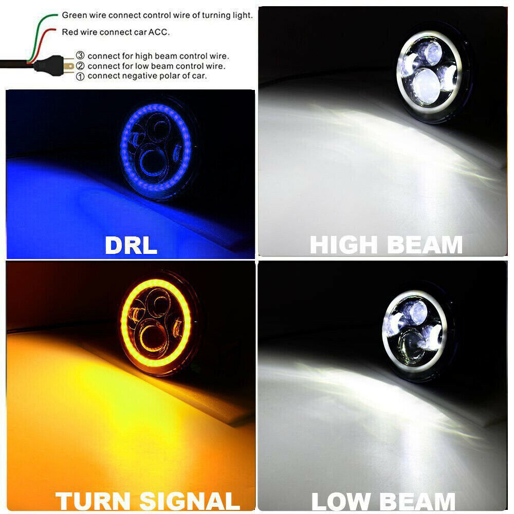 2x Fit Chevrolet Camaro 1967-81 7″ Round LED Headlights Hi-Lo Beam Blue Halo DRL