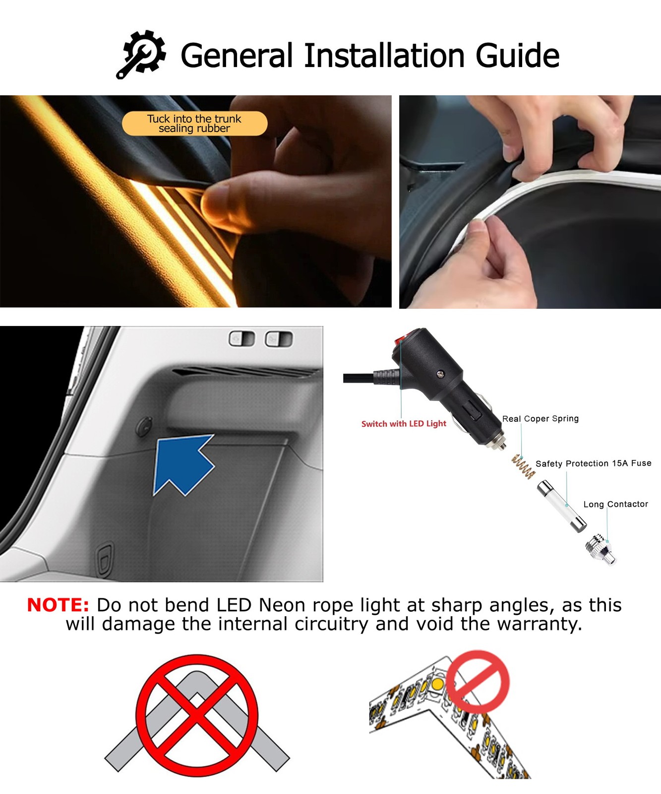 6K Cool White 360° Trunk Illumination LED Light Strip w/Switch For Tesla Model Y
