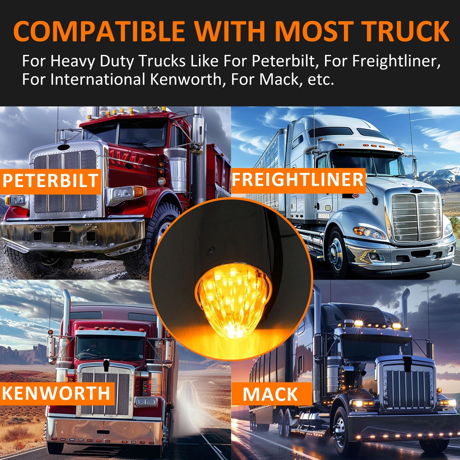 5pcs Roof Top Cab Lights Amber Marker Lights Chrome For Kenworth Mack Peterbilt