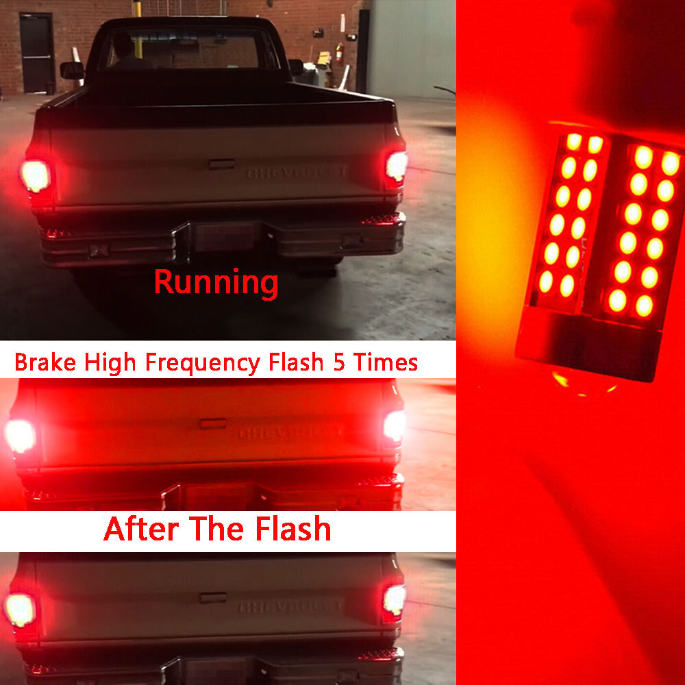 2pcs 1157 LED Red Flash Blinking Brake Tail Light Bulbs For Audi BMW Toyota Etc