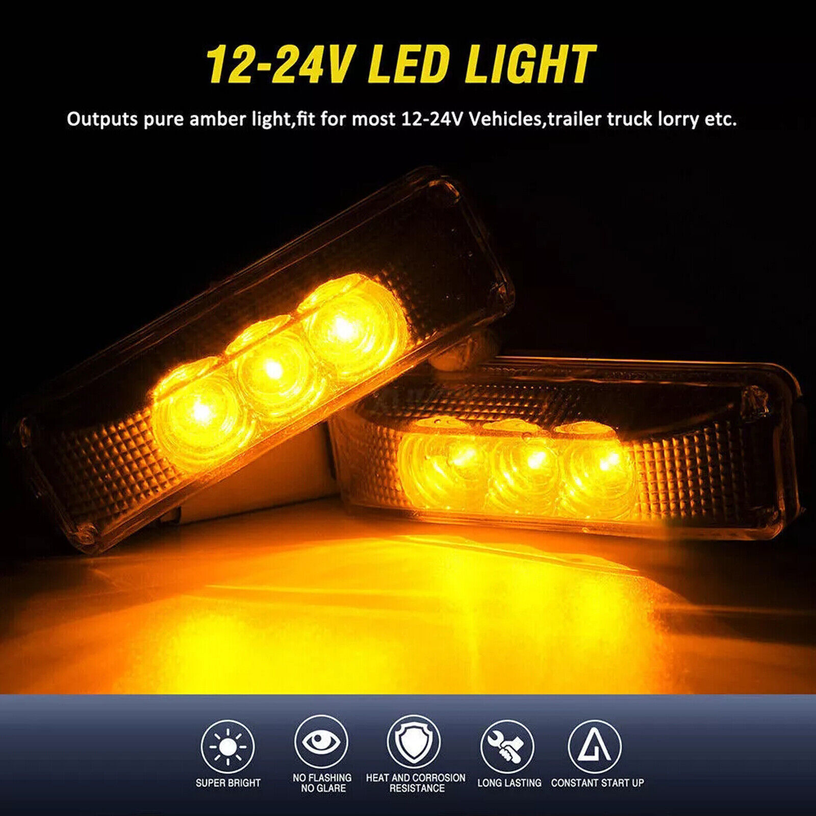 4PC 3LED Amber Side Marker Lights RV Truck Trailer Clearance Light Waterproof