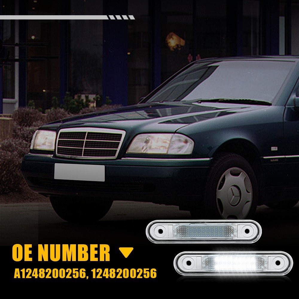 2PCs LED License Plate Light Clear White For Mercedes C/E-Class W124 W201 W202