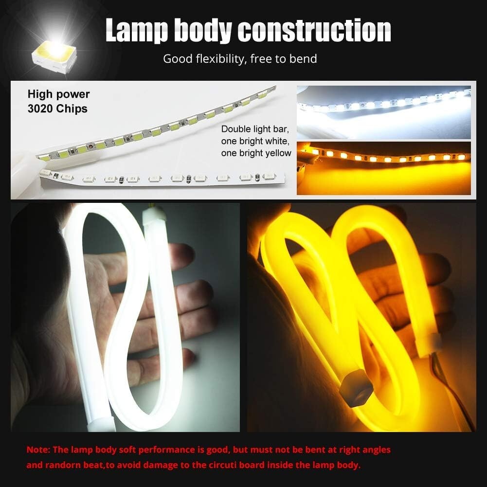 23.6″ Flexible Switchback DRL Light Strip Amber Flow Turn Signal Car Headlights