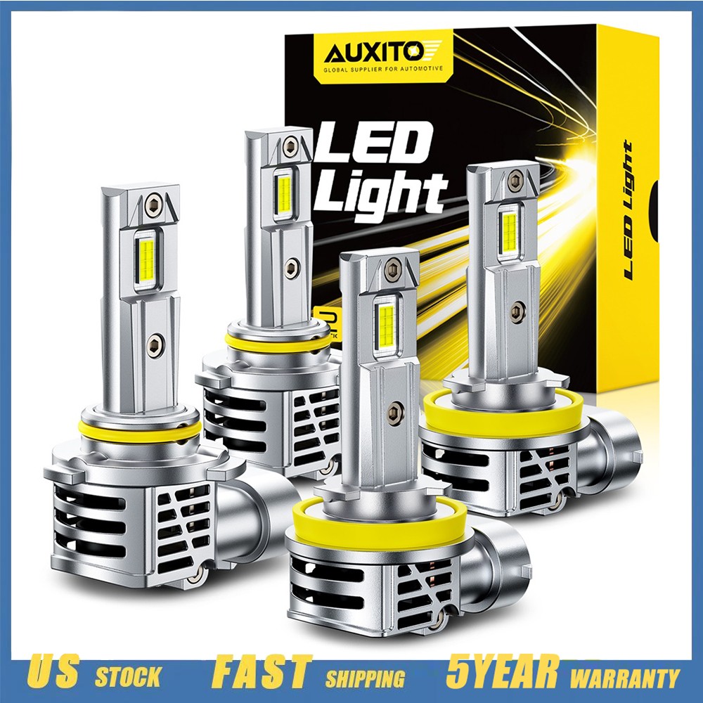 AUXITO 9005 + H11 Combo 4 LED Headlight Kit Bulbs High Low Beam White 100000LM