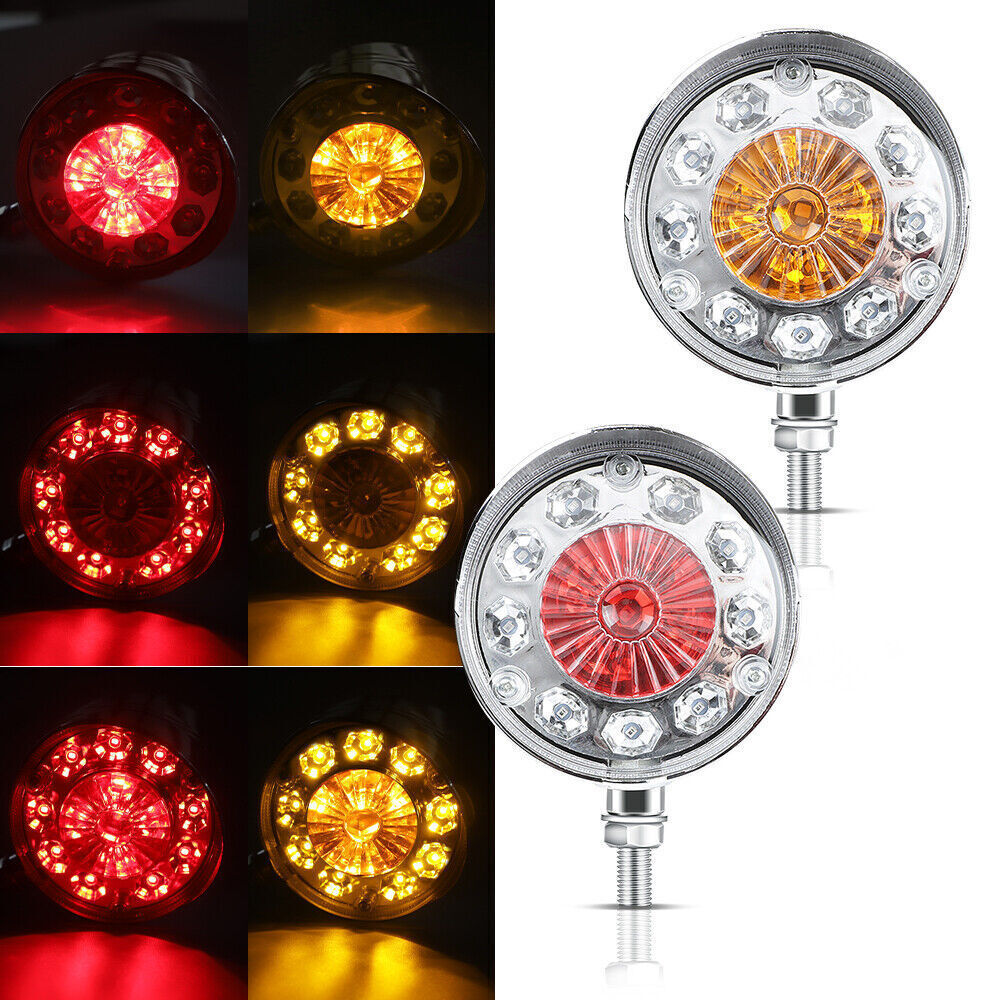 2pcs Round LED Pedestal Fender Light Truck Trailer Double Face Turn Signal Brake