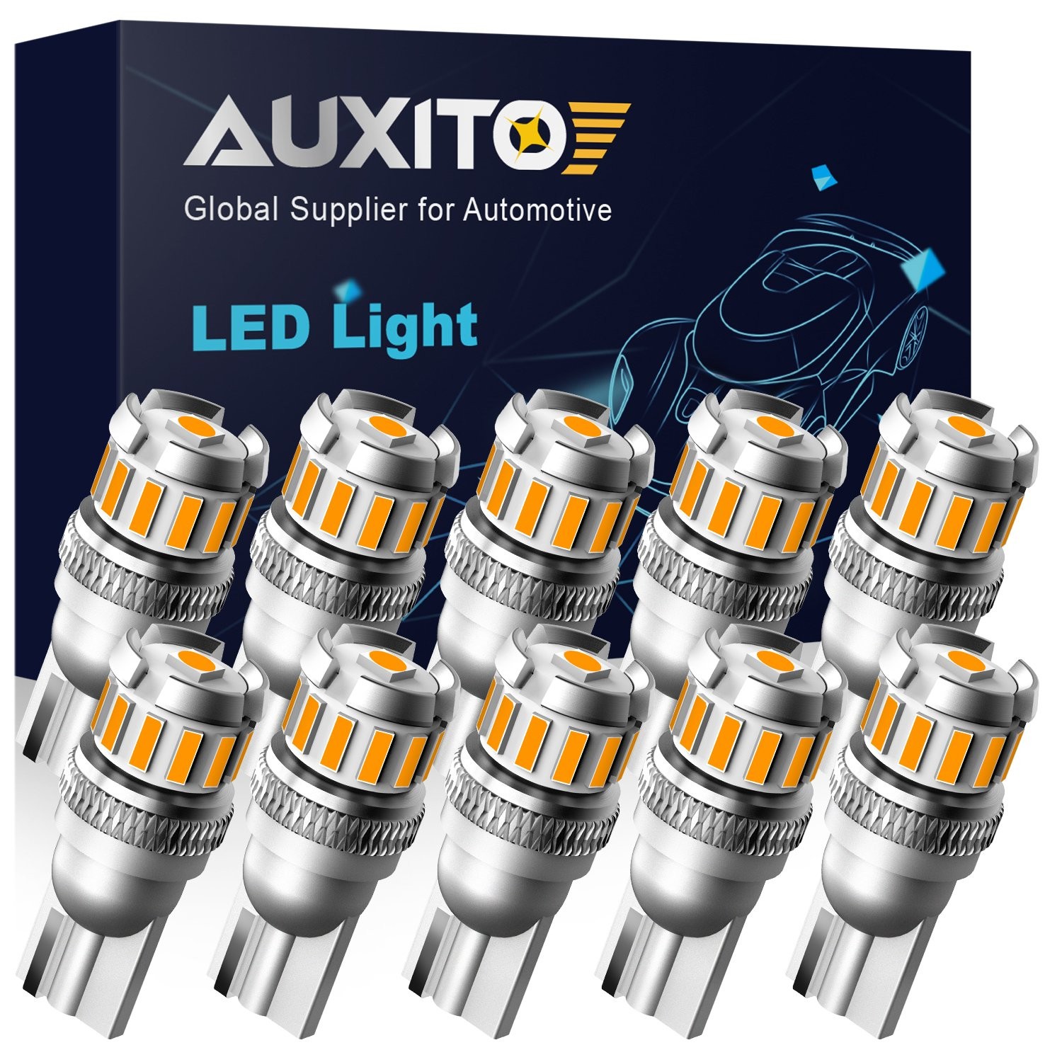 AUXITO 3000K Amber LED Front Side Marker Bulb Light 168 194 2825 T10 1/2set