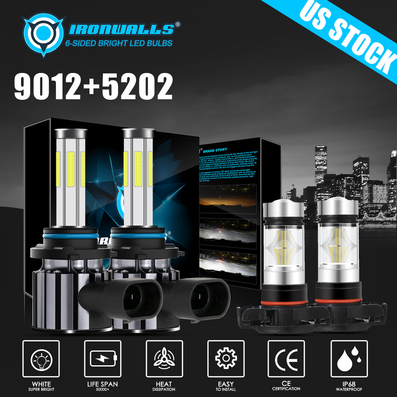 For Toyota C-HR/CHR/CH-R 2018 2019 6SIDE LED Headlight Bulbs Fog Light 9012+5202