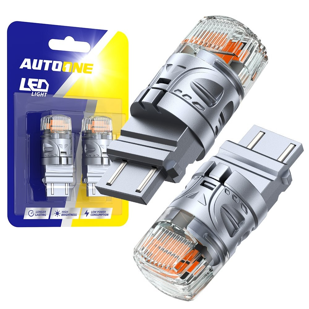 2PCS 3157 LED Reverse SILVER Tail Brake Turn Signal DRL Light Bulb 3000K Amber