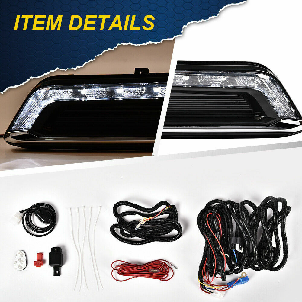 Fit For 14-20 Chevy Impala Clear Lens LED DRL Fog Lights Pair Wiring Switch Kit