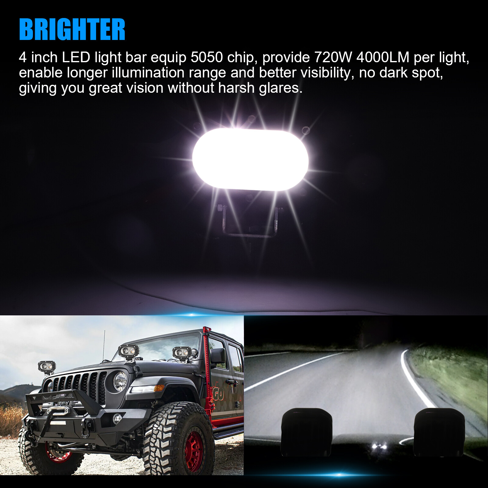 4inch 720W LED Work Light Car Spot Bar Off road Fog Lamp 4WD UTE ATV SUV Truck