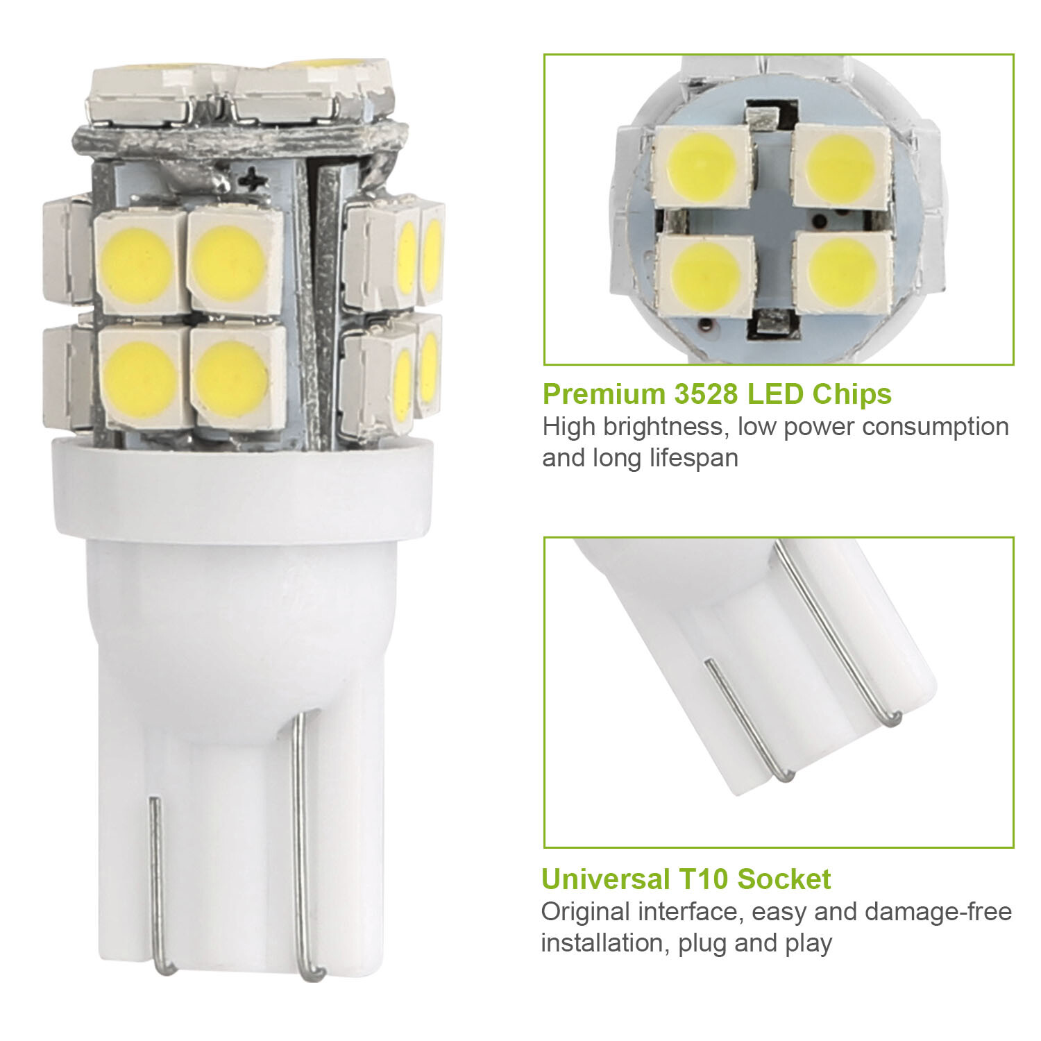 10Pcs T10 LED Light Bulb Wedge Base Interior Dome Map License LED Lights 6000K