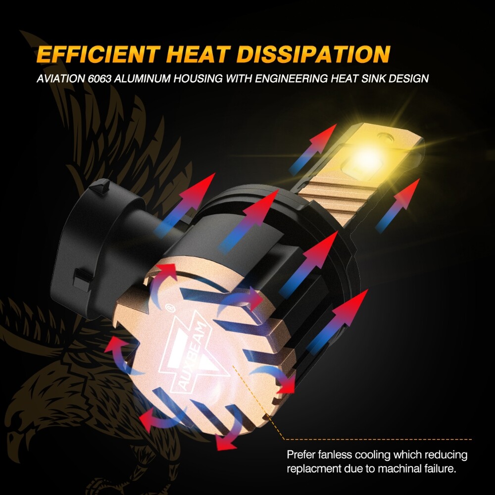 AUXBEAM 9006/HB4 8000LM 3000K Yellow Z3 LED Fog Light DRL Headlight BULBS 44W