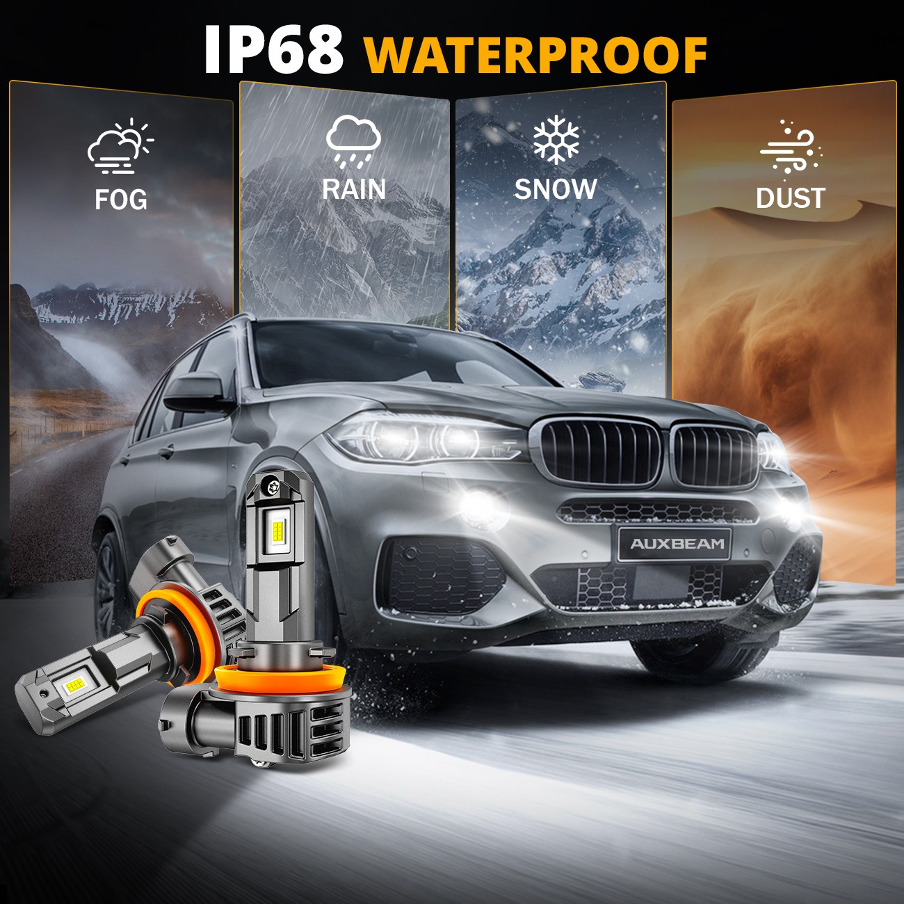 H11 H8 H9 LED Headlight Kit High Low Beam Bulb Super Bright 6500K White 300000lm