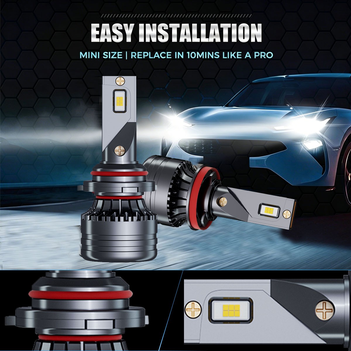 H11 LED Headlight Super Bright Bulbs Kit 12000K White 330000LM High/Low Beam