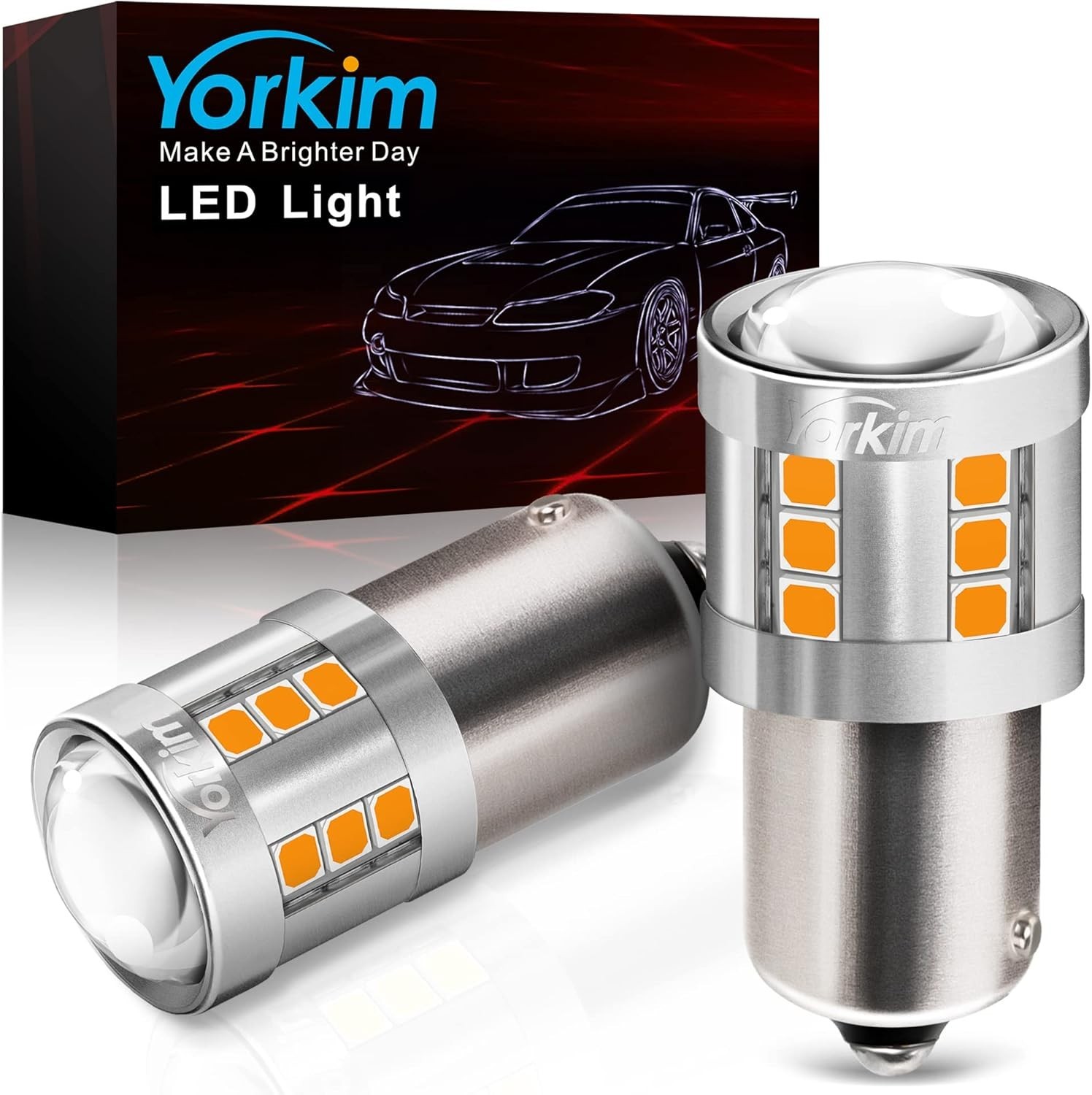 Super Bright 1156 LED Amber Bulb, Pack of 2, for Vehicle Turn Signals & Blinkers