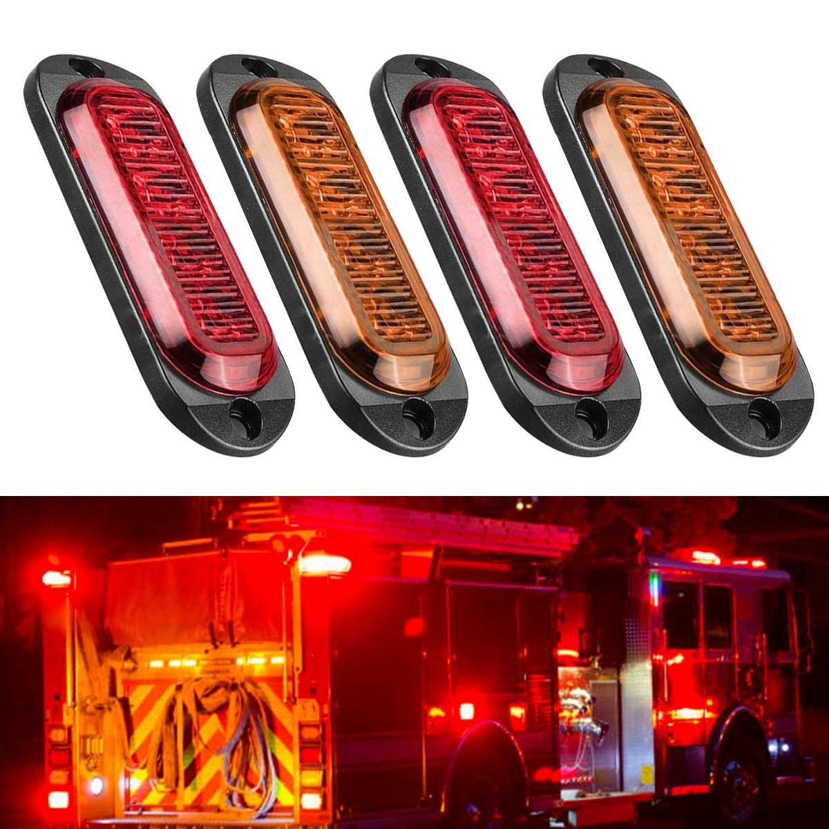 4Pcs Oval Red Amber LED Side Marker Clearance Trailer Truck RV Signal Lights 12V