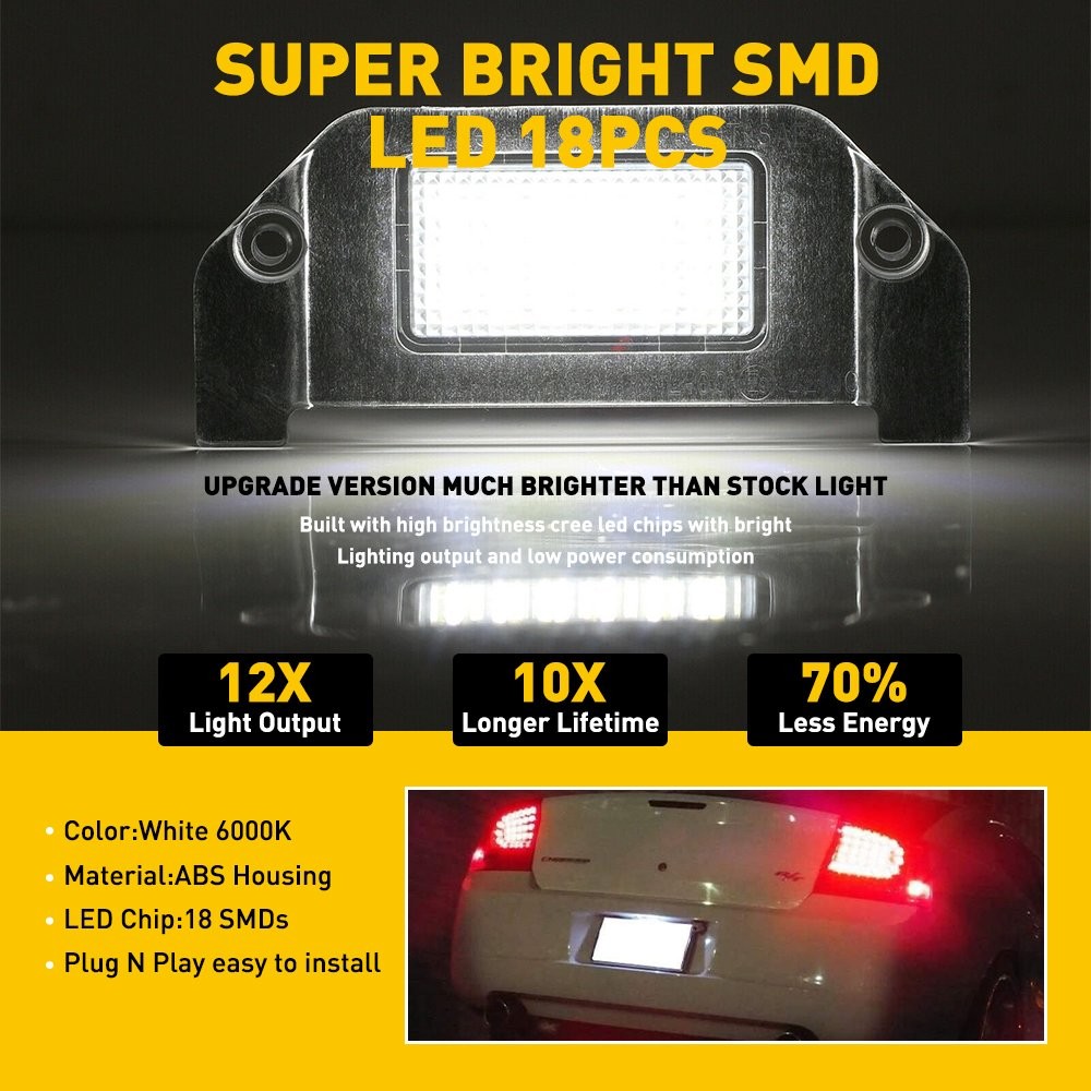 For Dodge Bright White 18-LED License Light Plate 6000K Bright Super Accessories