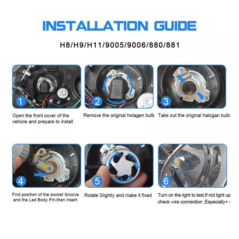 H11 LED Headlight Super Bright Bulbs Kit 8000K White 330000LM High/Low Beam