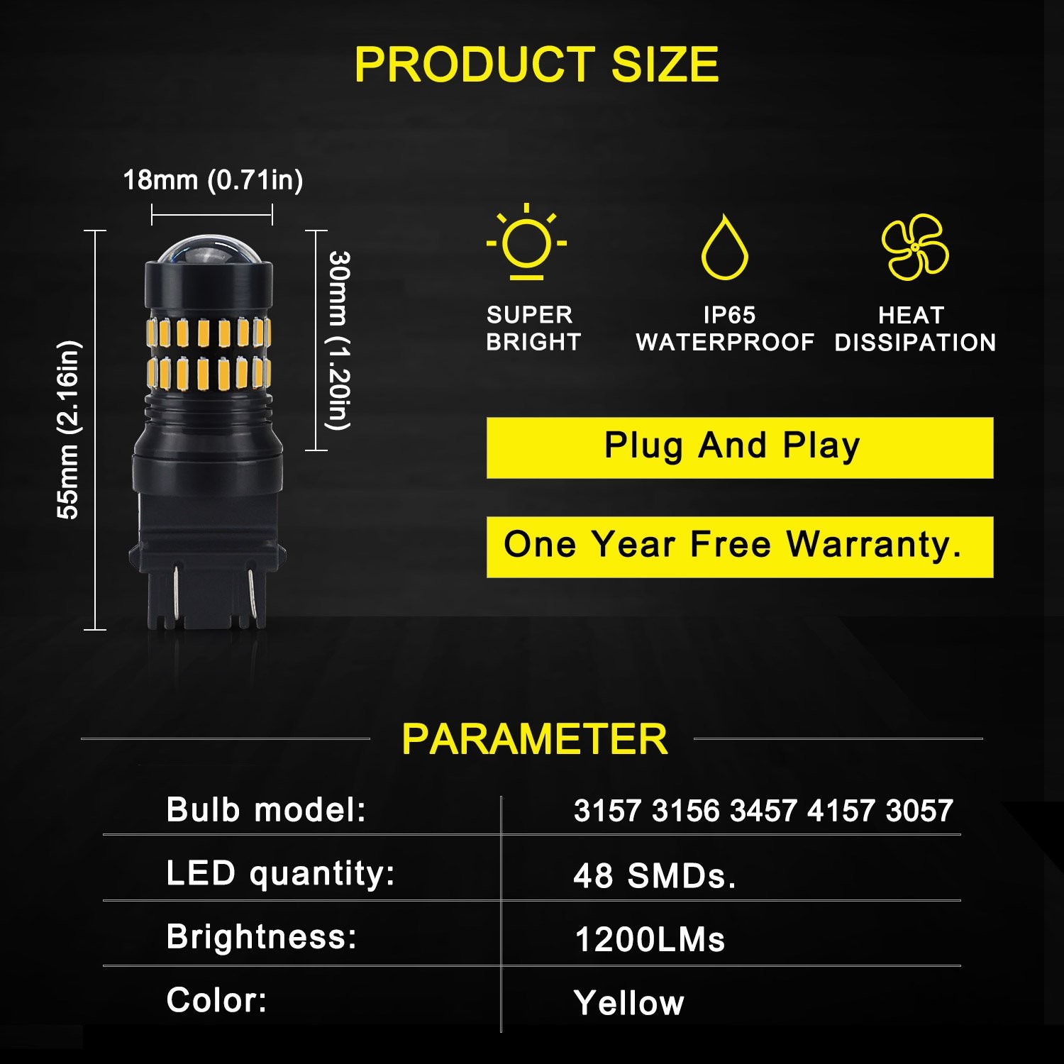 2x 3157A 4157A Amber/Yellow LED Turn Signal Light Bulb & 10x T10 interior light