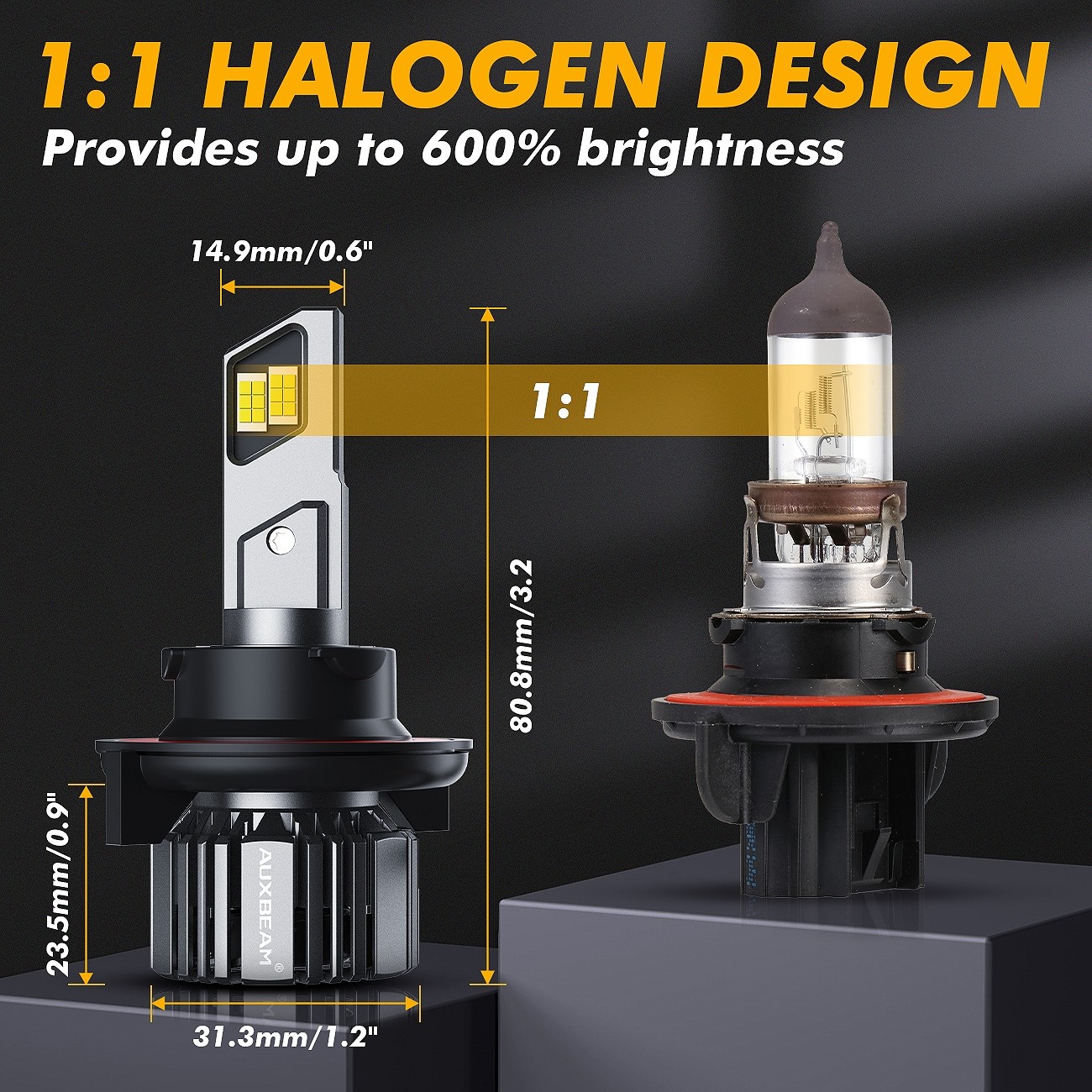 AUXBEAM H13 9008 LED Headlight Super Bright 90W 25000LM Hi-Lo Beam 6000K CANBUS