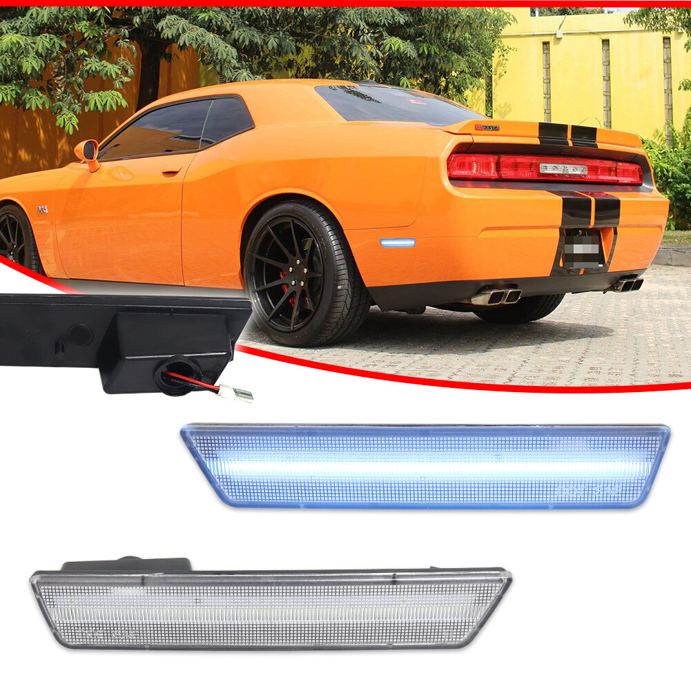 For 08-14 Dodge Challenger Clear Lens Ice Blue Full LED Rear Side Marker Lights