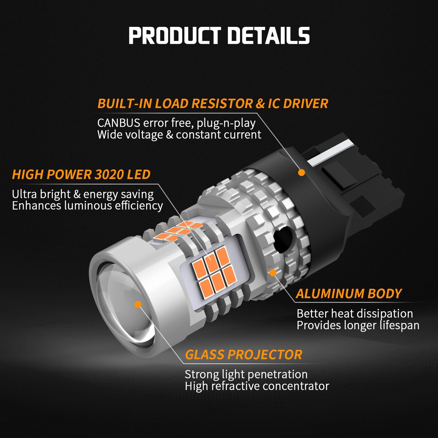 AUXITO Amber 7440 LED Front Rear Turn Signal Light Bulbs No Hyper Flash Canbus