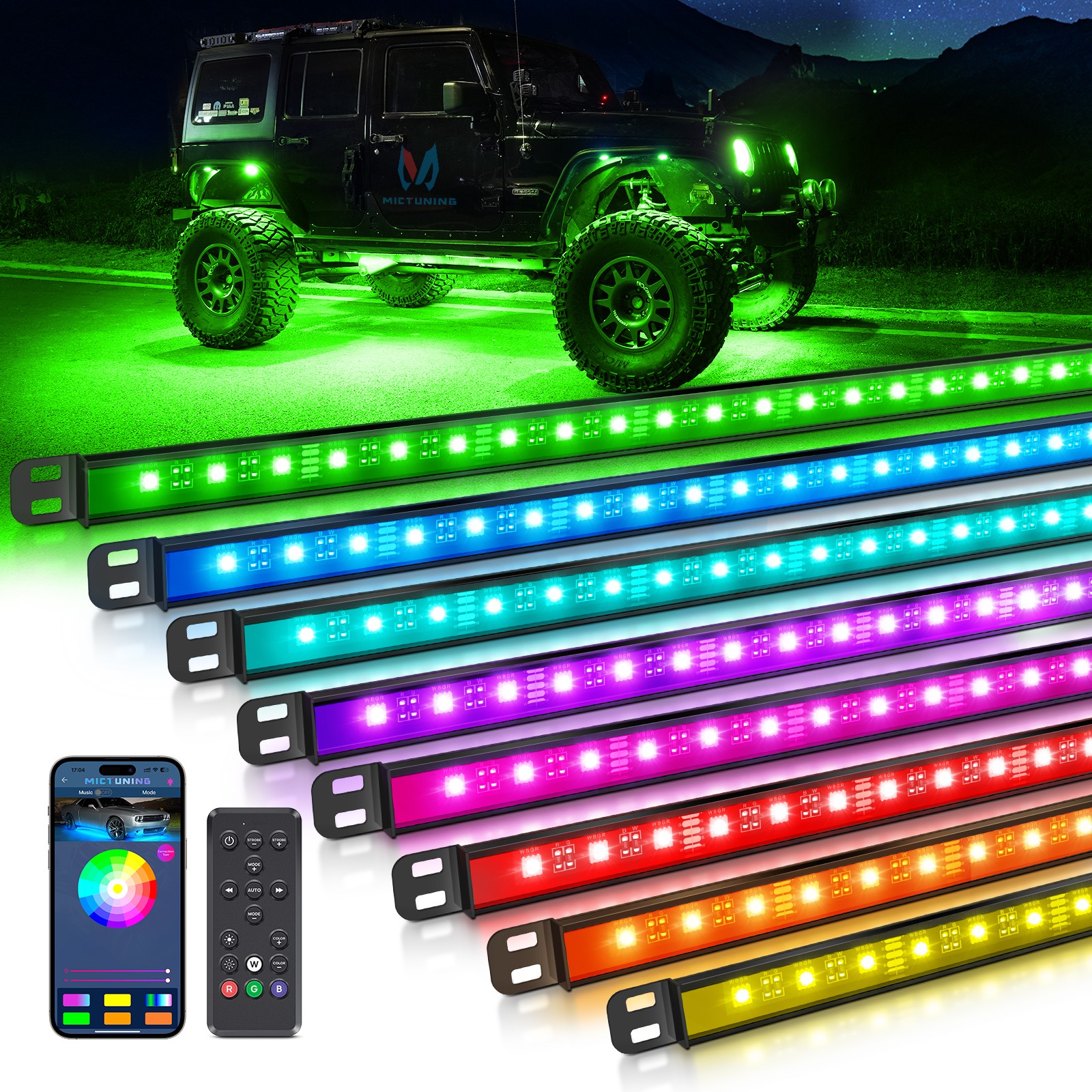 8PCS RGBW LED Light strips,Underbody Underglow Light Bars Aluminum Light strips