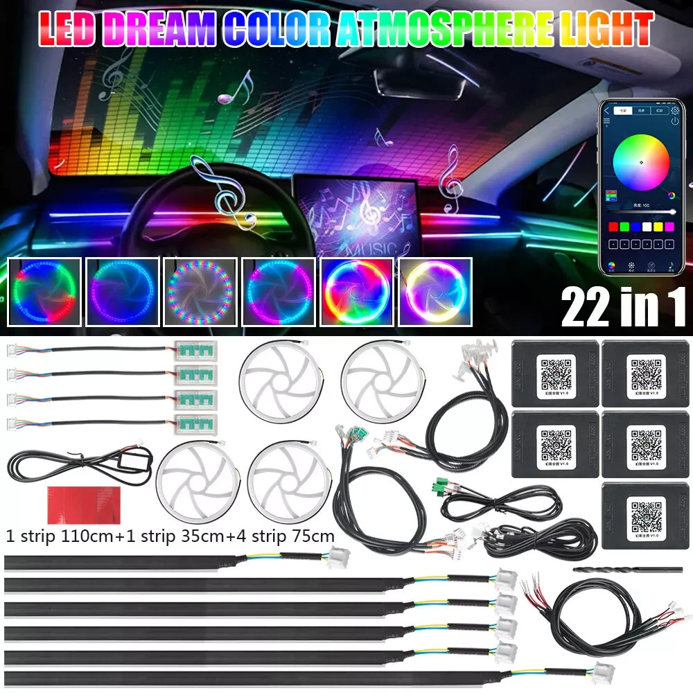 Symphony DreamColor LED Car Interior Acrylic Guide Fiber Ambient Light 22 in 1