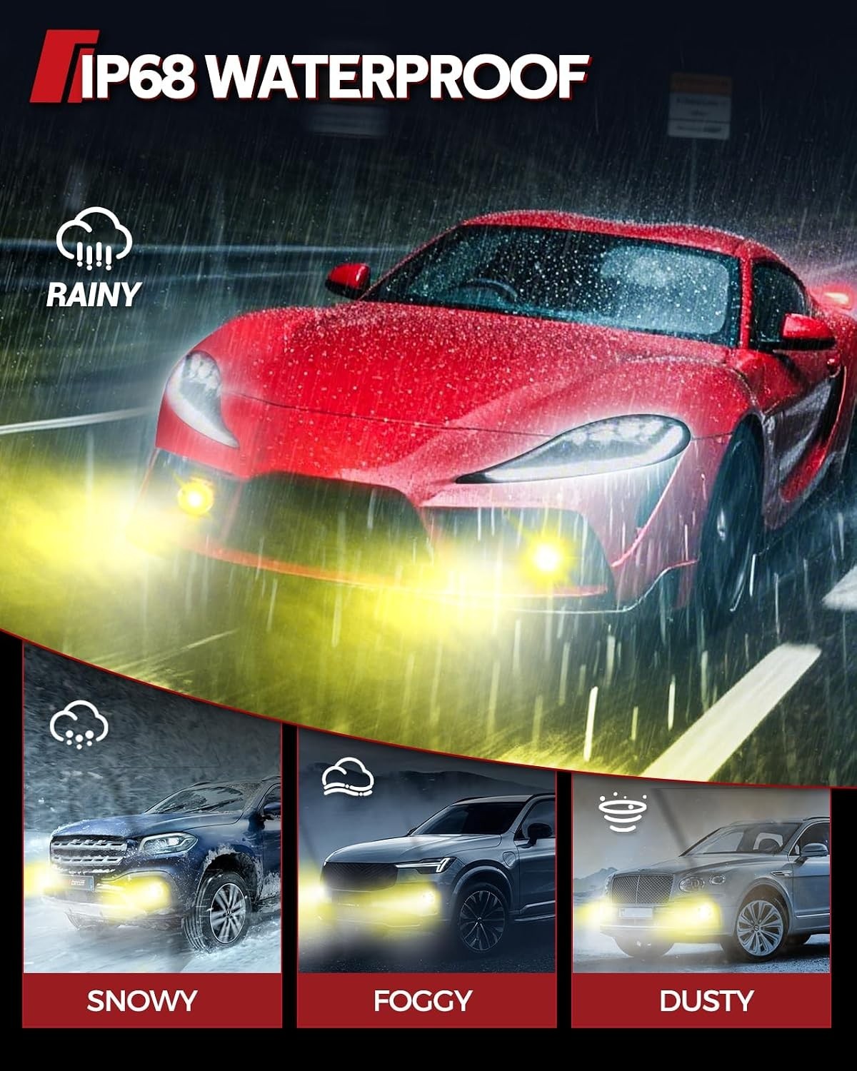 Ultra-Bright 12000 Lumens H11/H16/H8 LED Fog Light Bulbs, Waterproof Design