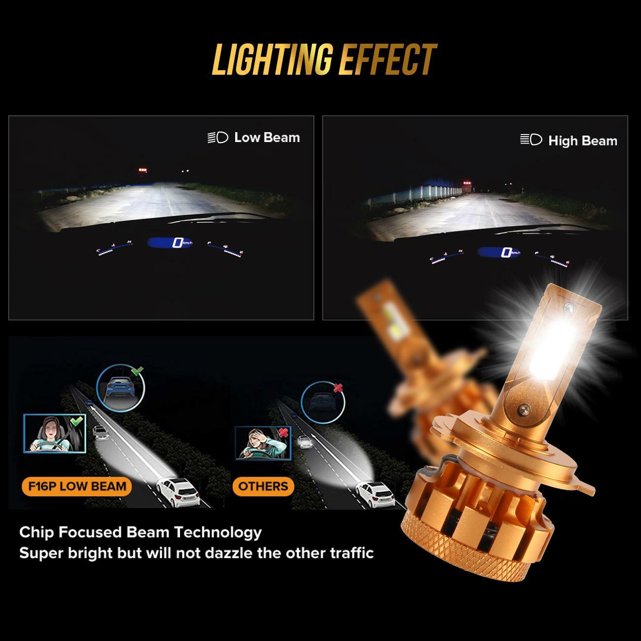 AUXBEAM H4 LED Headlight Hi/Lo Bulb 70W 7000lm Canbus Super Bright Lights F-16 P