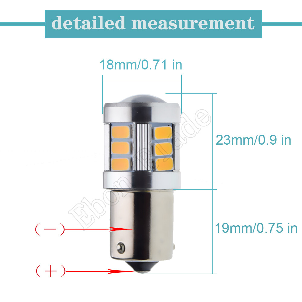 2 X 1156 BAU15S LED Bulbs Car Indicator Turn Signal Light Amber Bulbs 9V-30V DC