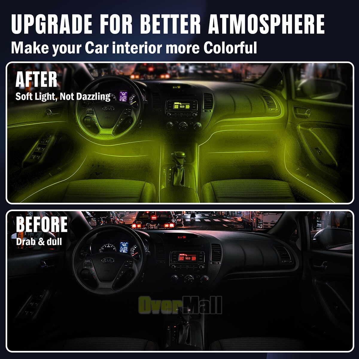 6-In-1 RGB LED Interior Strip Light Car Ambient Atmosphere Lighting APP Control