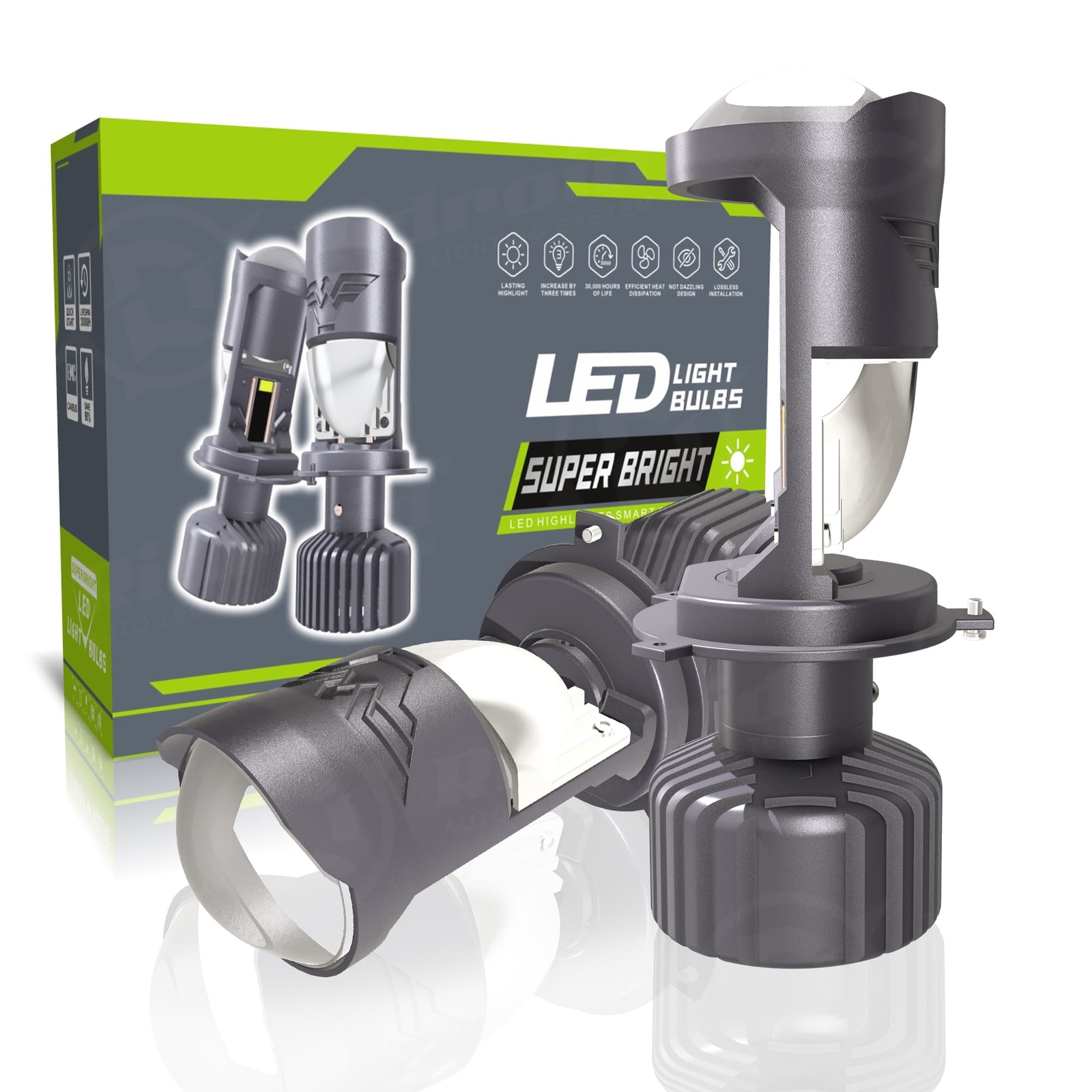 2X H4/9003 Bi-LED Projector Mini Lens Headlight Bulbs Hi/Lo 20000LM Retrofit LHD