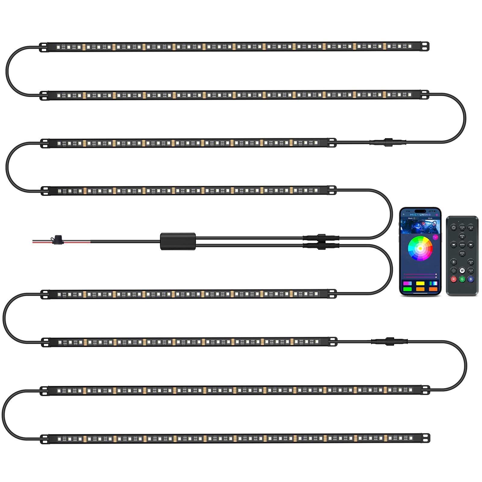 8Pcs Aluminum Car Underglow Light Strips RGBW LED Exterior Underbody Light Bar