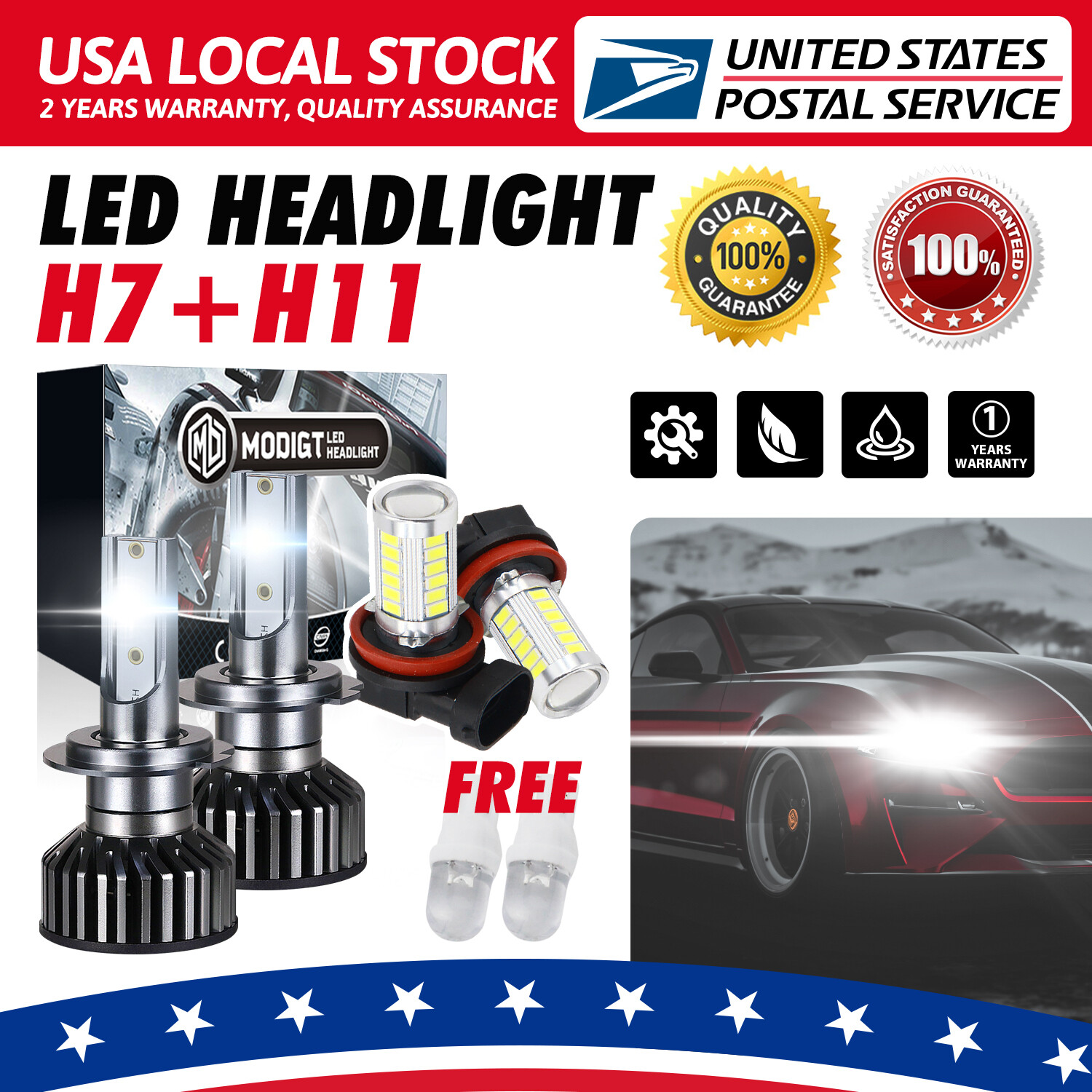 4pcs H7 H7 H11 LED Headlights Bulbs High Low Beam Fog Light Kit US 6000K