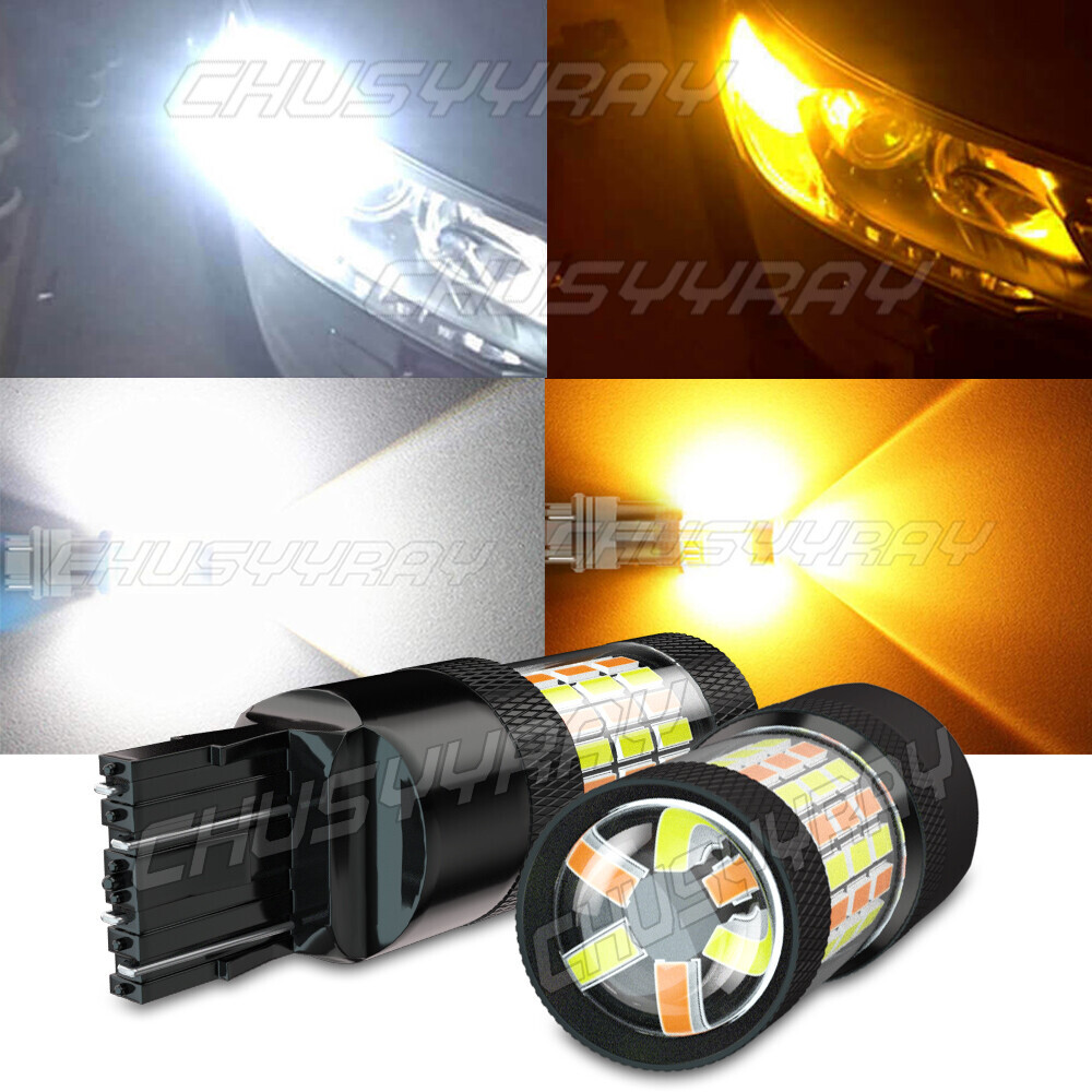 7443 7444 Switchback LED Turn Signal Parking DRL Light Bulbs Dual Color Pair