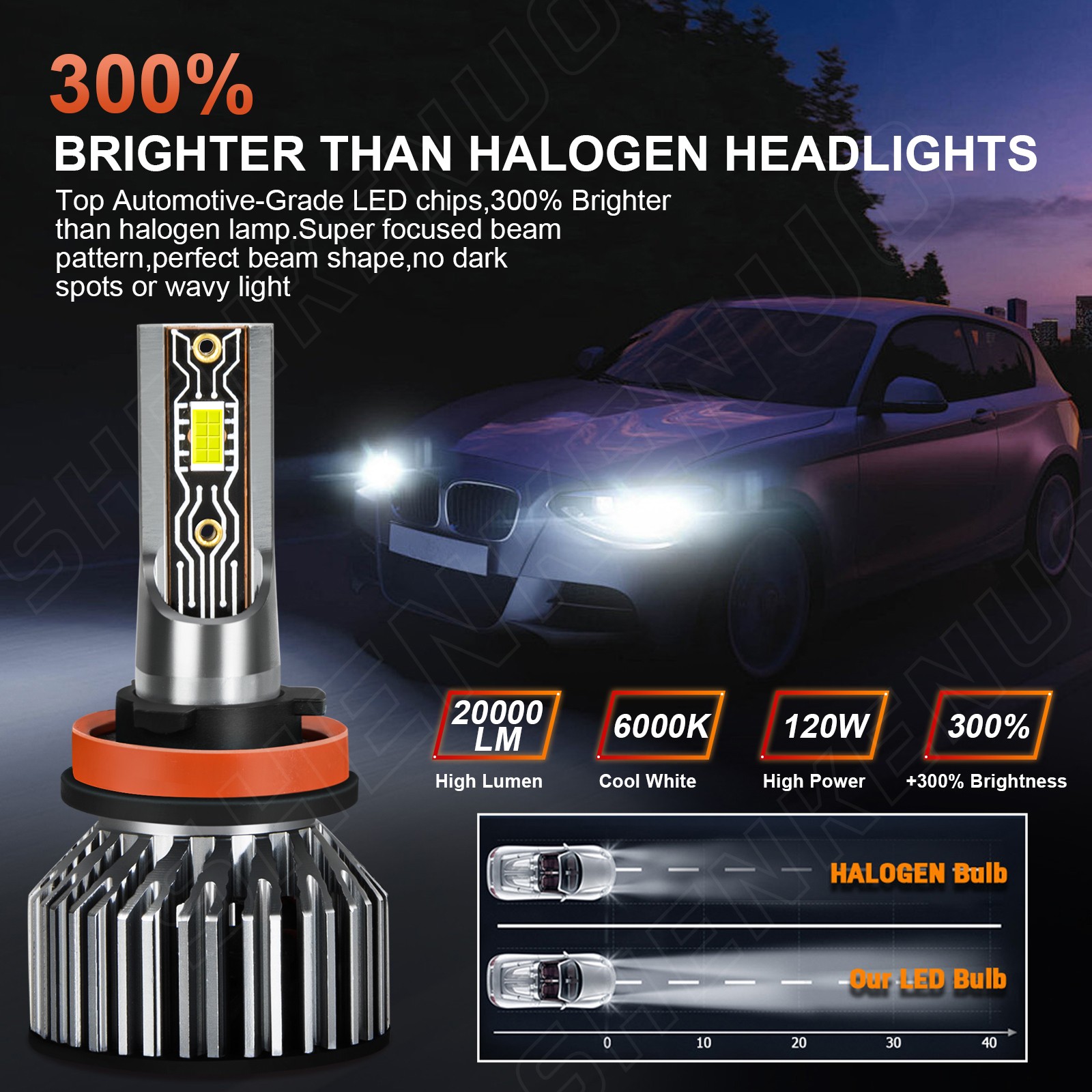 For 2008-2009 Kia Amanti Combo H7 H11 LED Headlight Bulbs Hi Lo Beam 50000 hours