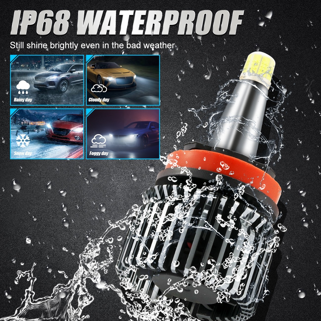 8-sides H9 H11 LED Headlight Bulb White High/Low Beam Conversion Kit 3000000LM