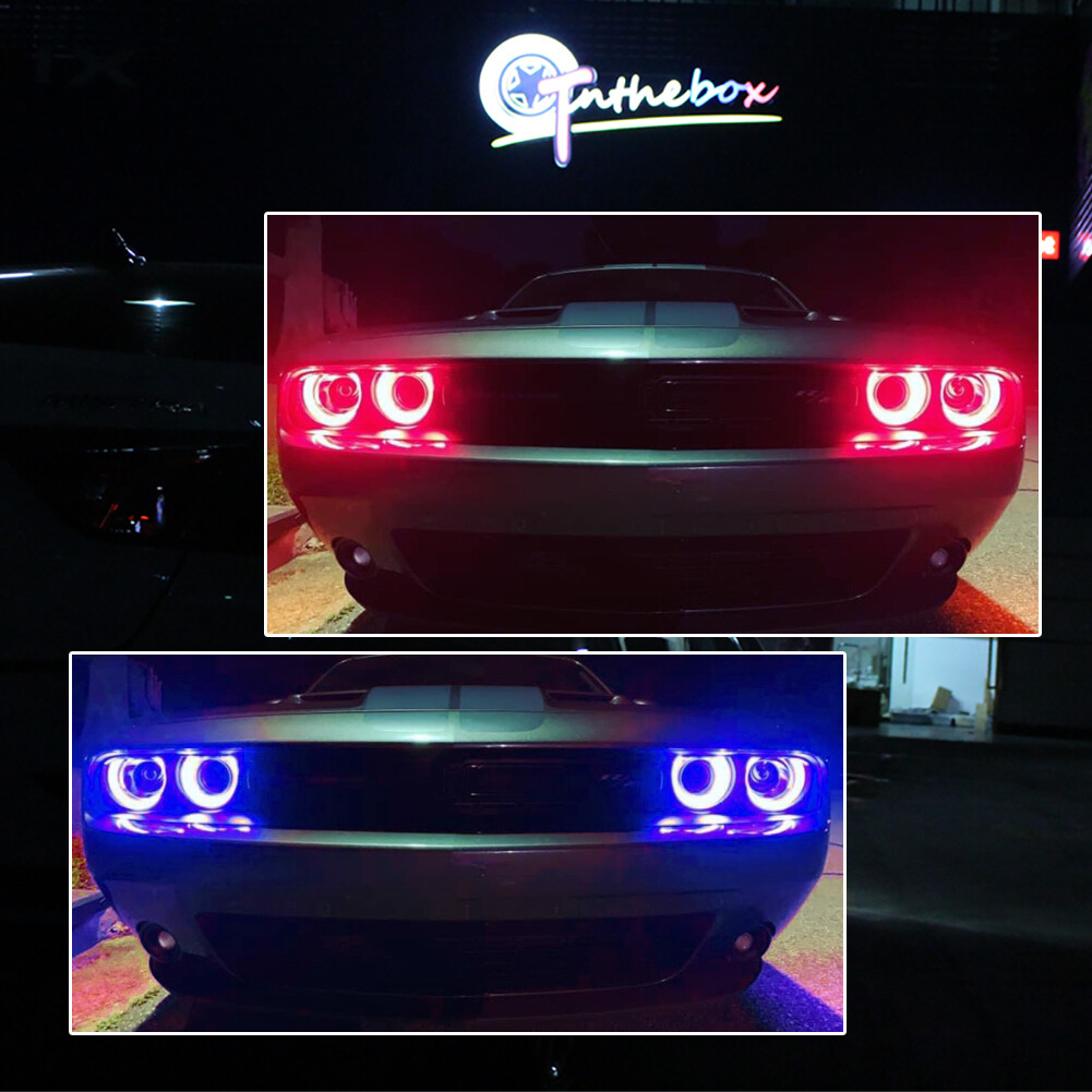 For 15-18 Dodge Challenger RGBW Halo DRL Headlights LED Boards Bluetooth Control