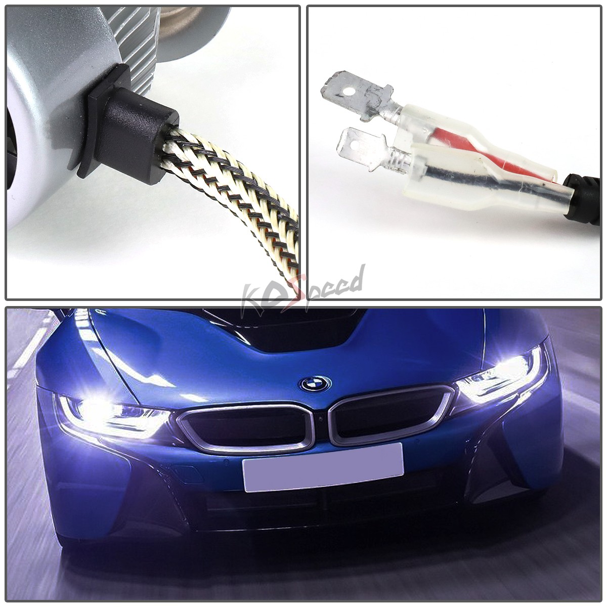2x White LED H1 6000K 50000 Hours Life/ Replacement Headlight Bulbs +Cool Fan