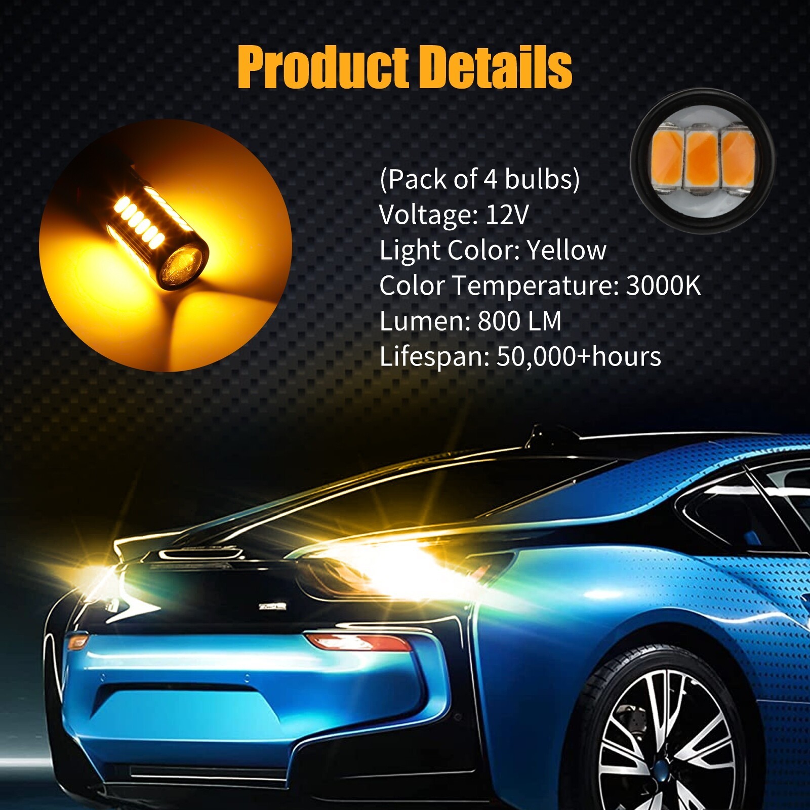 4x 3157 3156 33-LED Turn Signal Parking DRL Light Bulbs Brake Lamp Amber Yellow