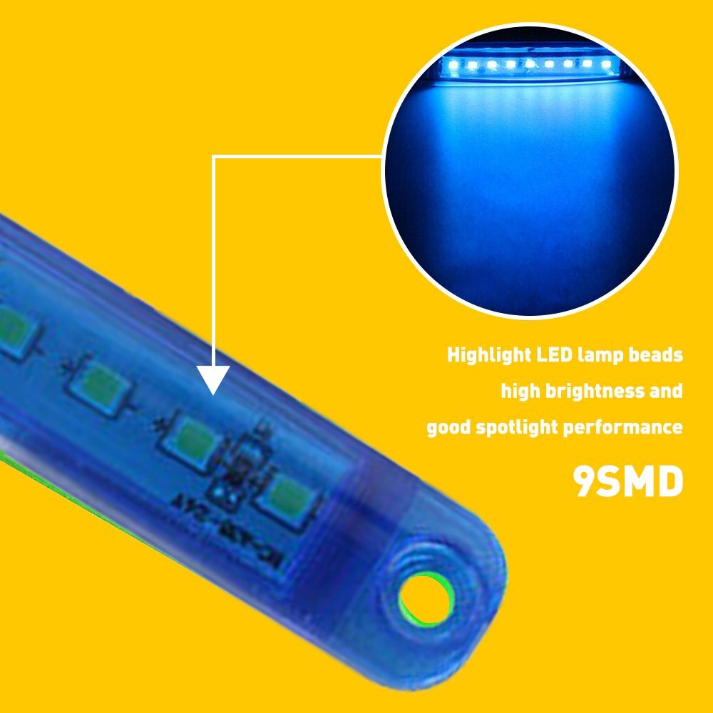 2Set Blue Lens 9LED Front Rear Side Marker Lamps Clearance Lights Waterproof 10P
